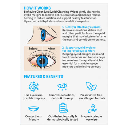 BioRevive CleanEyes Wipes 30 pack