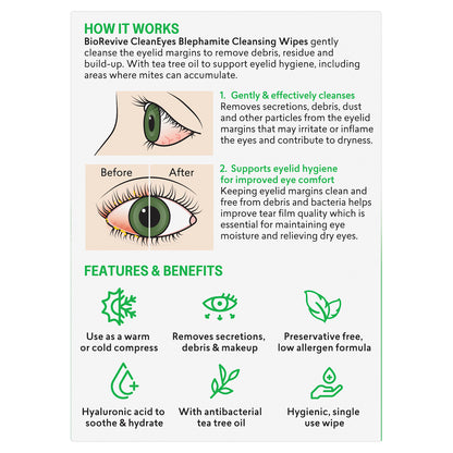 BioRevive CleanEyes Blephamite Cleansing Wipes