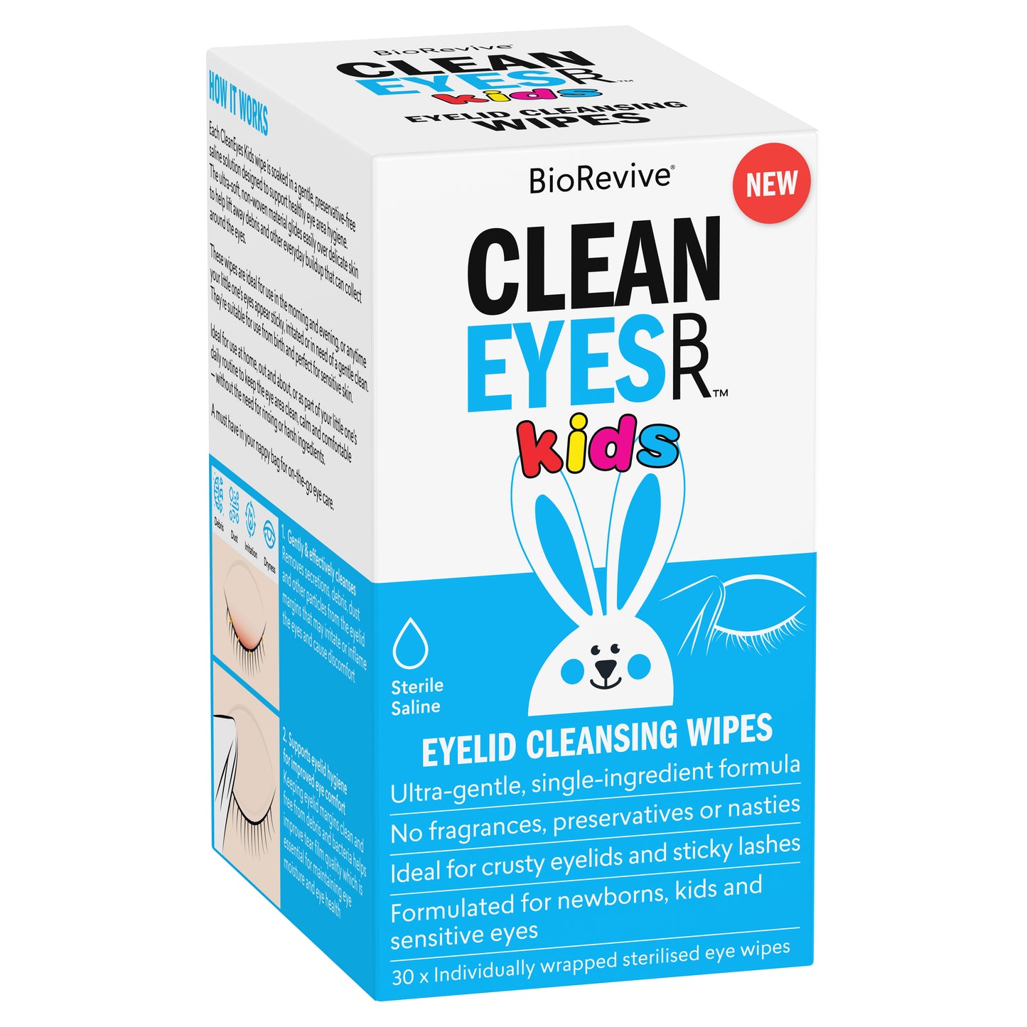 BioRevive CleanEyes Kids Eyelid Cleansing Wipes