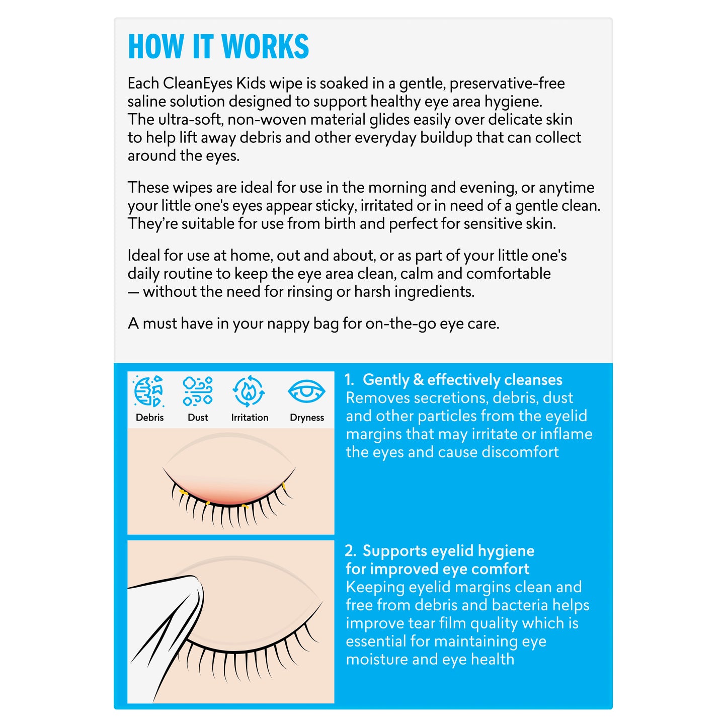 BioRevive CleanEyes Kids Eyelid Cleansing Wipes