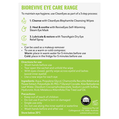 BioRevive CleanEyes Blephamite Cleansing Wipes